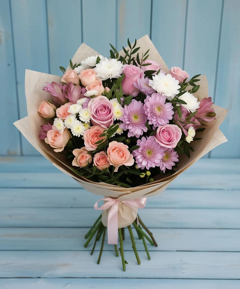 Букет цветов из: Хризантемы, Розы и Альстромерии в Ржаксе