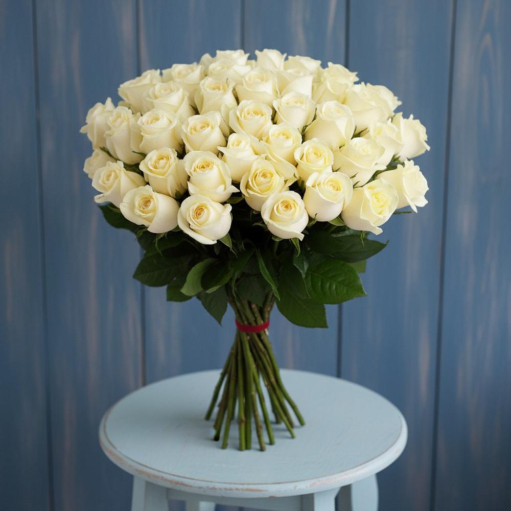 Букет 51 Белая роза Эдлесс Лав в Ржаксе