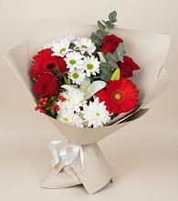 Букет цветов из:  Розы, Хризантемы, Герберы и Лилии в Ржаксе
