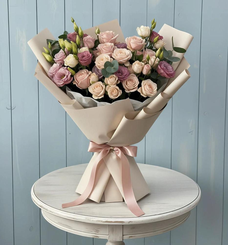 Букет цветов из: Розы и Лизиантусы в Ржаксе