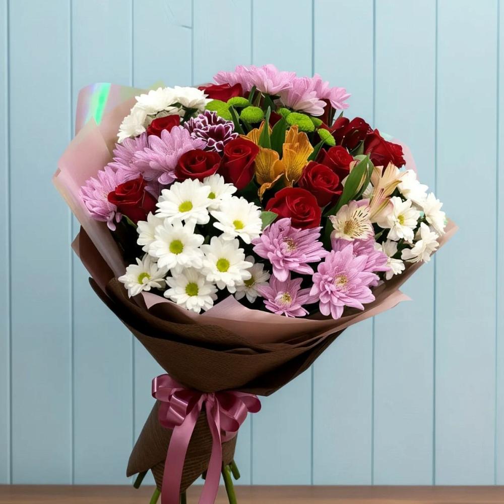 Букет цветов из: Розы, Хризантемы и Альстромерии в Ржаксе