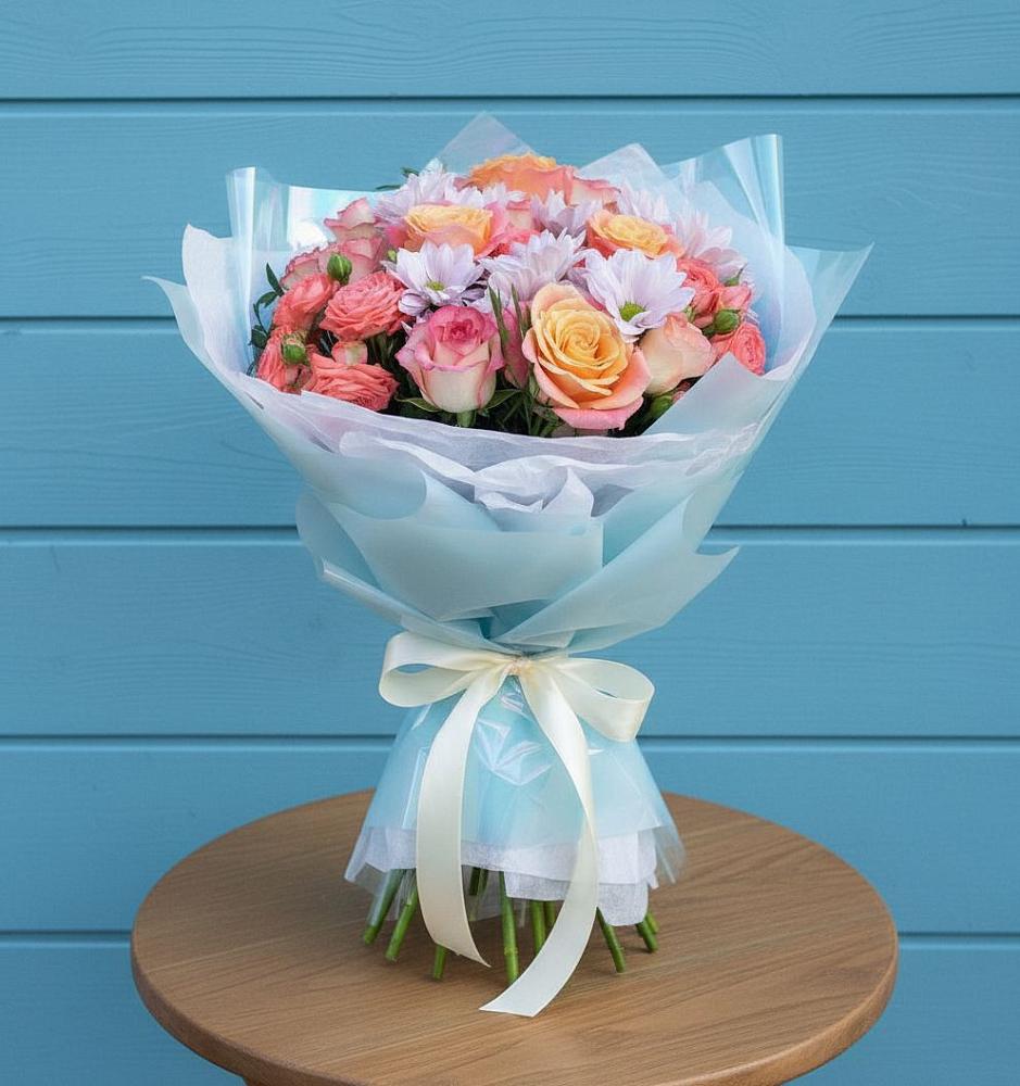 Букет цветов из: Хризантемы и Розы в Ржаксе